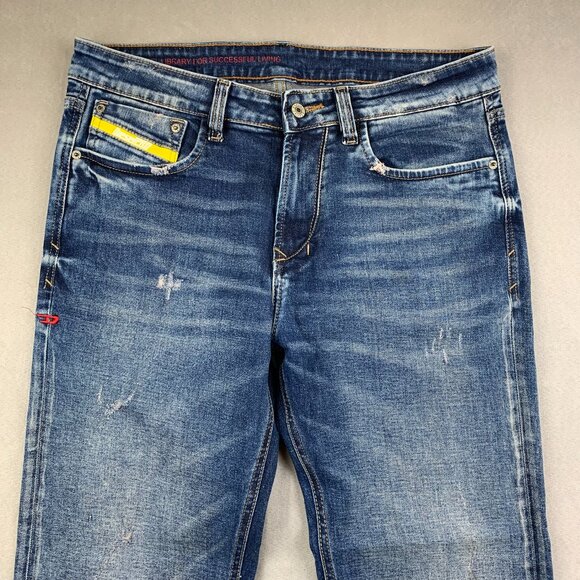 Diesel Mens Pants 32 Blue Distressed Jeans Shioner Regular Straight Italy 32x27 - Picture 2 of 15
